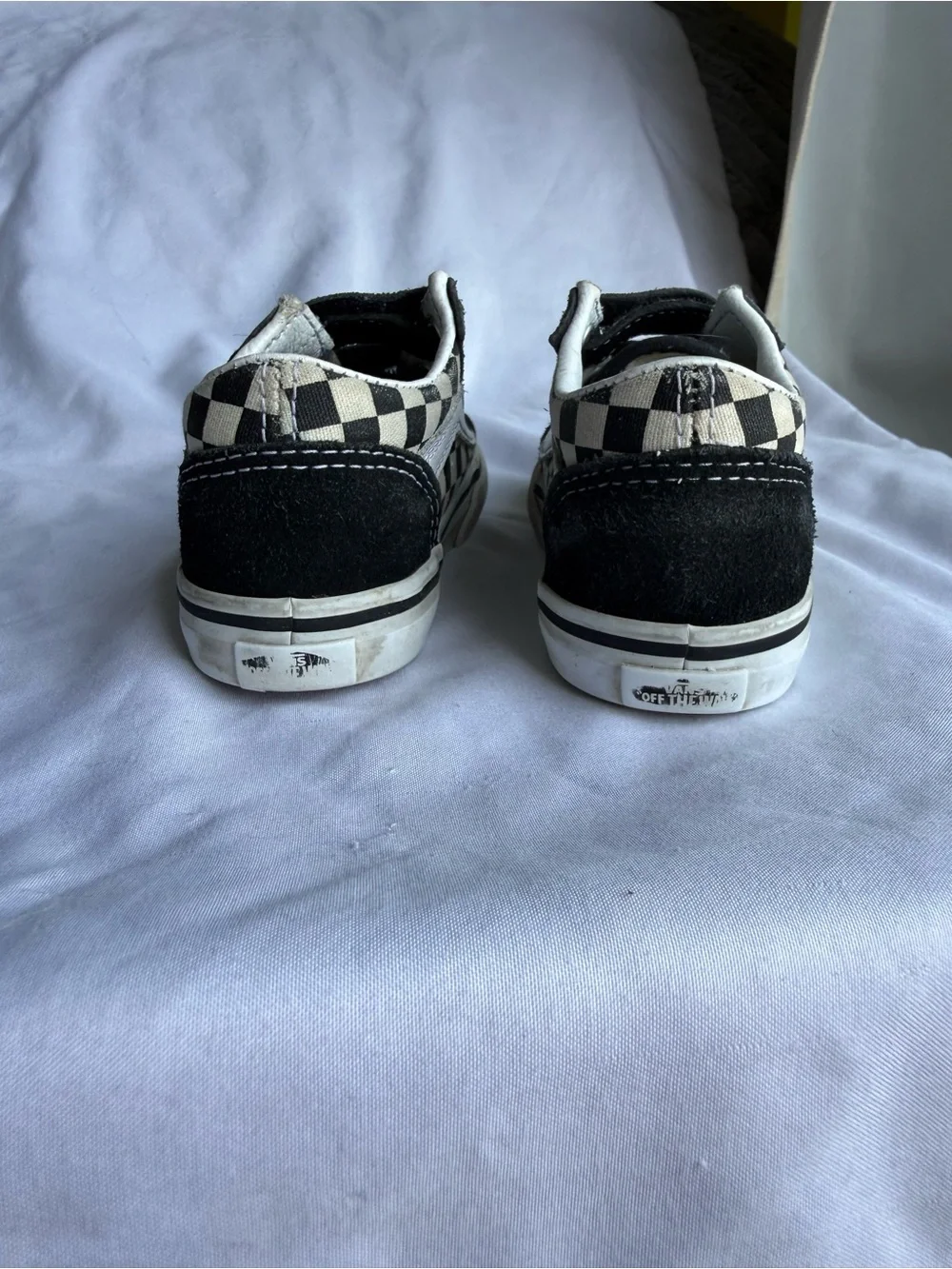 Vans Toddler 8 Checkerboard Old Skool V Black & White Velcro Sneakers